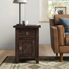 End Table, Solid Wood with Drawer and Cabinet in Deep Chocolate