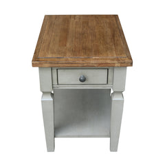 End Table, Solid Wood with Drawer and Shelf in Hickory and Stone