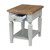 End Table, Solid Wood with Drawer and Shelf in Hickory and Stone