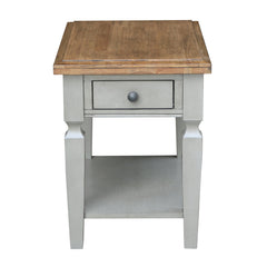 End Table, Solid Wood with Drawer and Shelf in Hickory and Stone