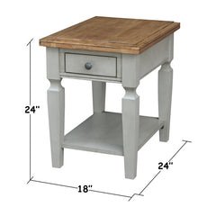 End Table, Solid Wood with Drawer and Shelf in Hickory and Stone