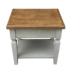 End Table, Solid Wood with Drawer and Shelf in Hickory and Stone