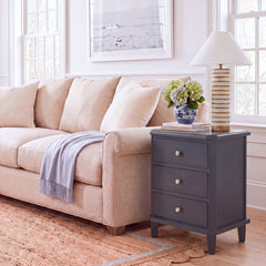 End Table, Solid Wood with Drawers, Steel Teal
