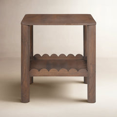 End Table, Square Solid Mango Wood with Brown Finish
