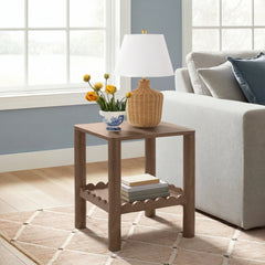 End Table, Square Solid Mango Wood with Brown Finish