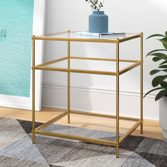 End Table, Tempered Glass with Two Shelves