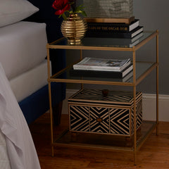 End Table, Tempered Glass with Two Shelves