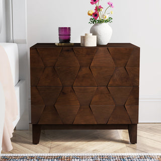 End Table with 2 Drawers and USB Charging Station in Walnut
