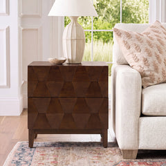 End Table with 2 Drawers and USB Charging Station in Walnut