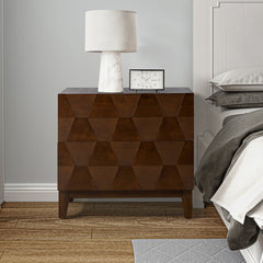 End Table with 2 Drawers and USB Charging Station in Walnut