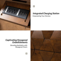End Table with 2 Drawers and USB Charging Station in Walnut