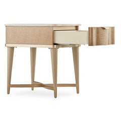 End Table with Beige Marble Top and Blush Base