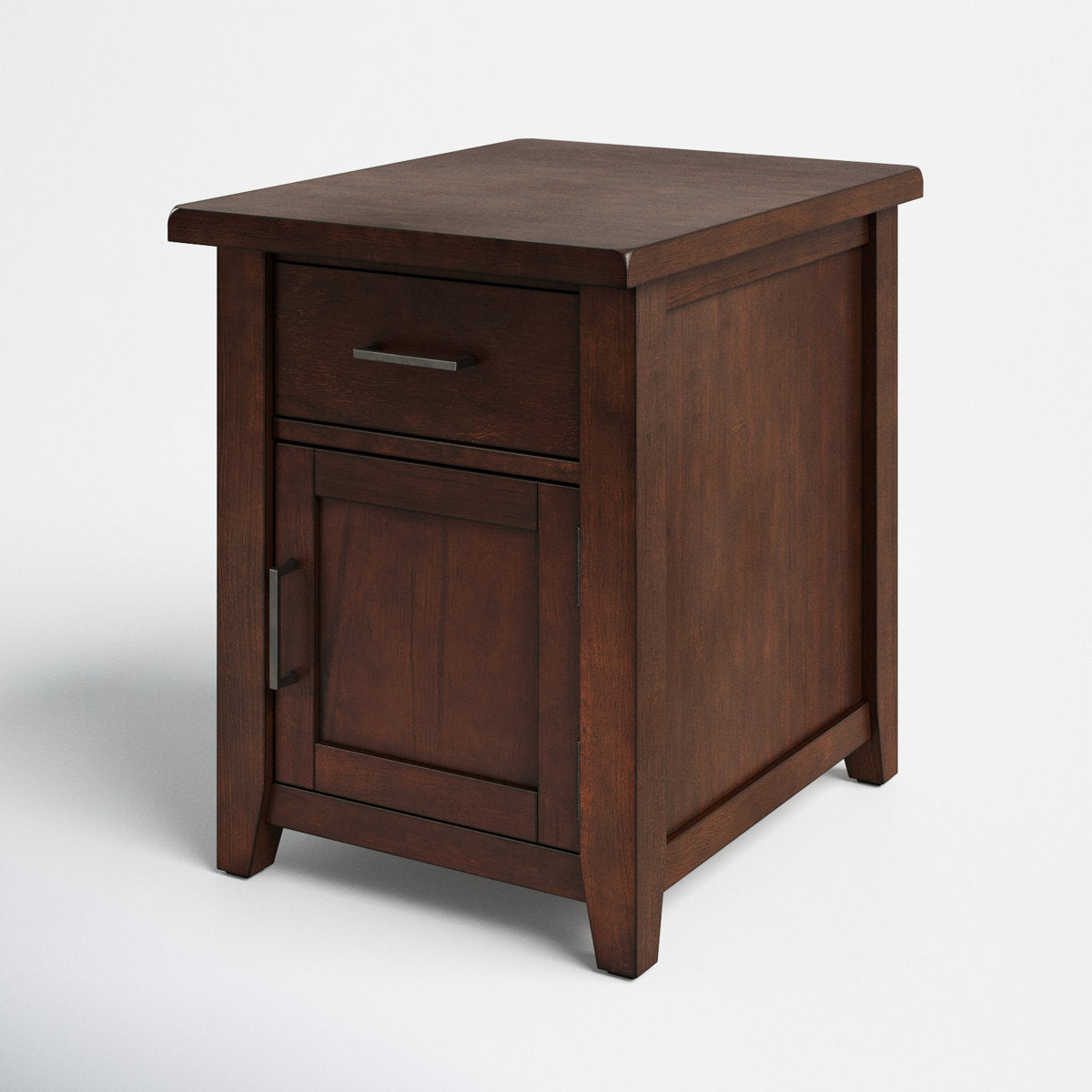 End Table with Drawer and Cabinet in Solid Wood, Dark Brown