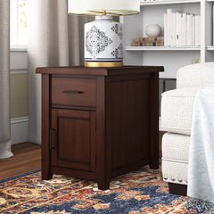 End Table with Drawer and Cabinet in Solid Wood, Dark Brown
