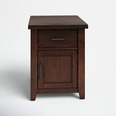 End Table with Drawer and Cabinet in Solid Wood, Dark Brown