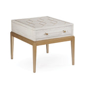 End Table with Drawer and Cubby, 24 in H, White Top with Satin Brass Base