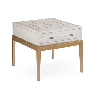 End Table with Drawer and Cubby, 24 in H, White Top with Satin Brass Base