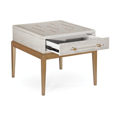 End Table with Drawer and Cubby, 24 in H, White Top with Satin Brass Base