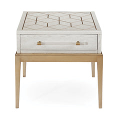 End Table with Drawer and Cubby, 24 in H, White Top with Satin Brass Base