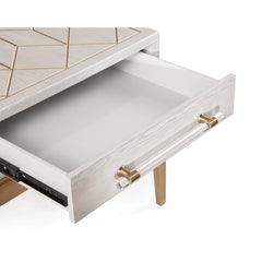 End Table with Drawer and Cubby, 24 in H, White Top with Satin Brass Base