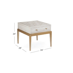 End Table with Drawer and Cubby, 24 in H, White Top with Satin Brass Base