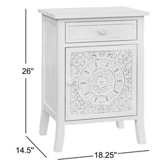End Table with Drawer and Door Storage, Fir Wood in White Wash