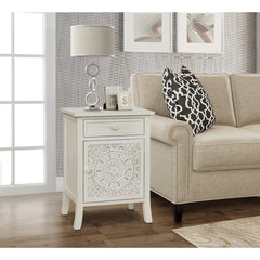 End Table with Drawer and Door Storage, Fir Wood in White Wash
