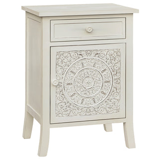 End Table with Drawer and Door Storage, Fir Wood in White Wash