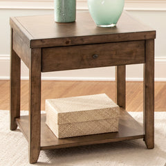 End Table with Drawer and Shelf, Brown Solid and Manufactured Wood