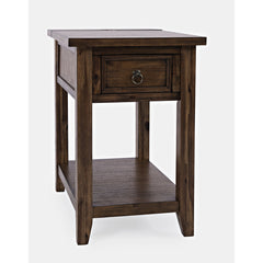 End Table with Drawer and Shelf, Dark Brown Wood