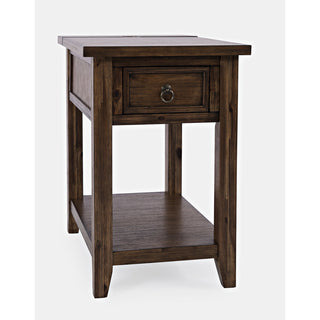 End Table with Drawer and Shelf, Dark Brown Wood