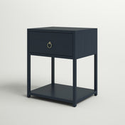 End Table with Drawer and Shelf in Blue Wood