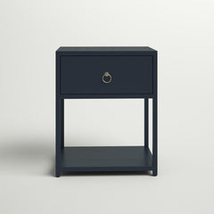 End Table with Drawer and Shelf in Blue Wood