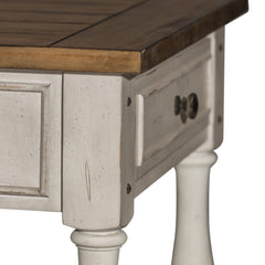 End Table with Drawer and Shelf in Solid Wood, Brown Top and White Base