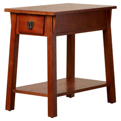 End Table with Drawer and Shelf, Solid Ash Wood, Russet