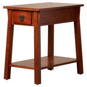 End Table with Drawer and Shelf, Solid Ash Wood, Russet