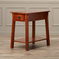 End Table with Drawer and Shelf, Solid Ash Wood, Russet