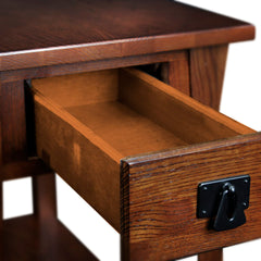 End Table with Drawer and Shelf, Solid Ash Wood, Russet