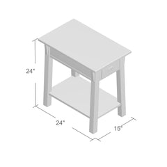 End Table with Drawer and Shelf, Solid Ash Wood, Russet