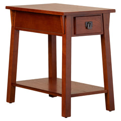 End Table with Drawer and Shelf, Solid Ash Wood, Russet