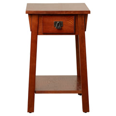 End Table with Drawer and Shelf, Solid Ash Wood, Russet
