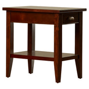 End Table with Drawer and Shelf, Solid Pine Wood in Chocolate Cherry