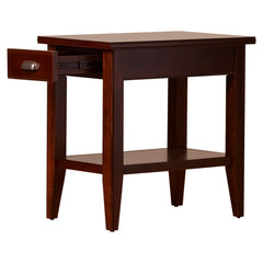 End Table with Drawer and Shelf, Solid Pine Wood in Chocolate Cherry