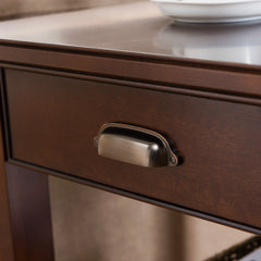 End Table with Drawer and Shelf, Solid Pine Wood in Chocolate Cherry