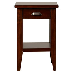 End Table with Drawer and Shelf, Solid Pine Wood in Chocolate Cherry