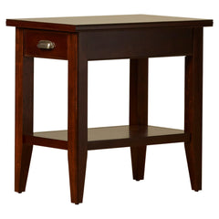End Table with Drawer and Shelf, Solid Pine Wood in Chocolate Cherry