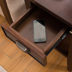 End Table with Drawer and Shelf, Solid Pine Wood in Chocolate Cherry