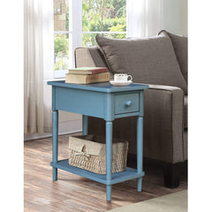 End Table with Drawer and Shelf, Solid Wood in Antique Rubbed Ocean Blue