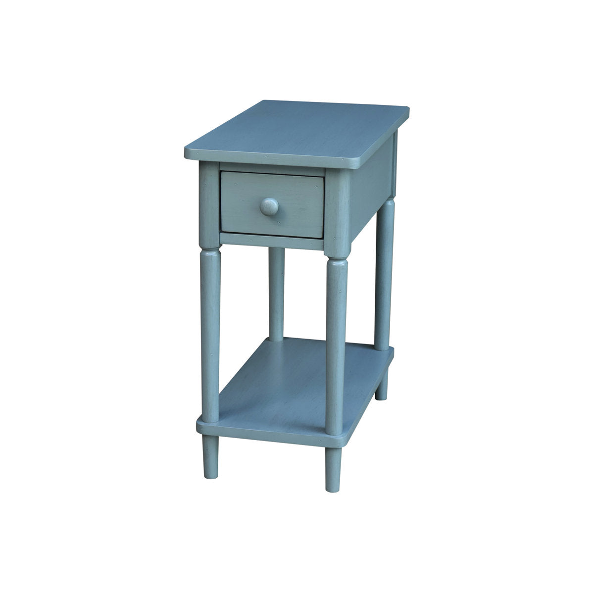 End Table with Drawer and Shelf, Solid Wood in Antique Rubbed Ocean Blue