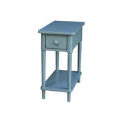 End Table with Drawer and Shelf, Solid Wood in Antique Rubbed Ocean Blue